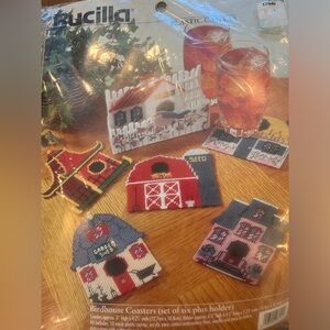 Colorful Birdhouse Coasters Cross Stitch Set